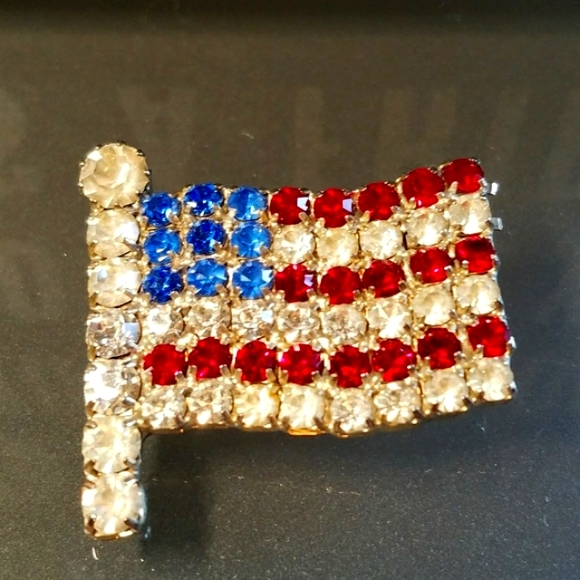 Mother Daughter Patriotic Red, White & Blue Rhinestone Flag Pin Set - Picture 2 of 9